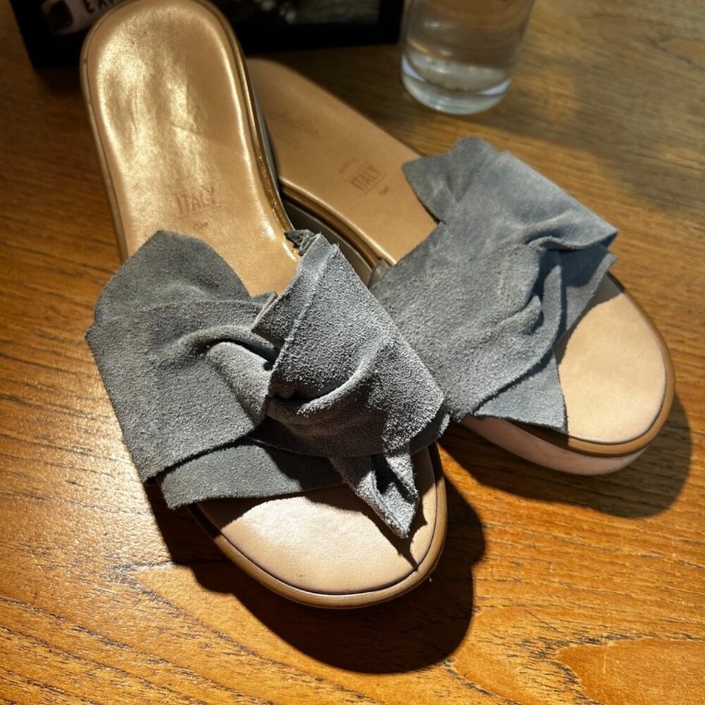 Anthropologie SEYCHELLES Coast Blue Knotted Suede Wedge Slides Sandals 7 M